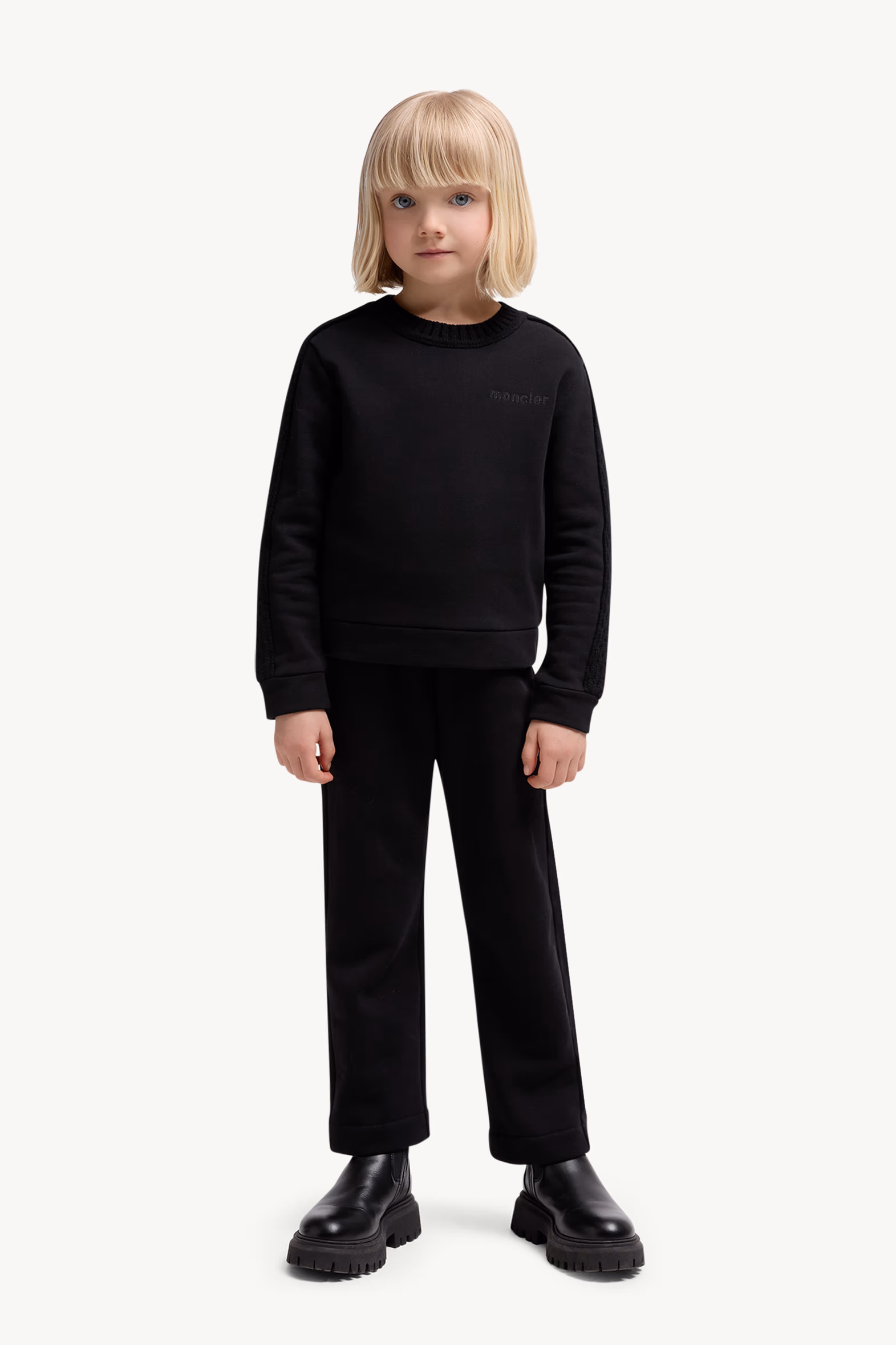 Conjunto de chándal de algodón con ribete de lana Niña Negro Moncler 2